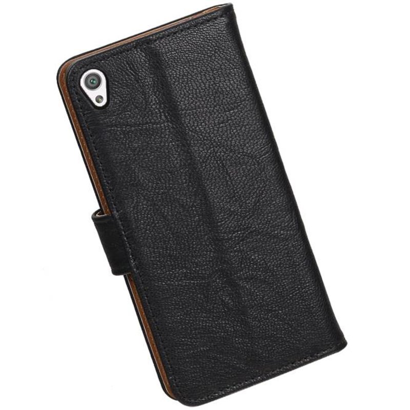 Gewaschenem Leder-Buch-Art-Fall für Sony Xperia XA Schwarz