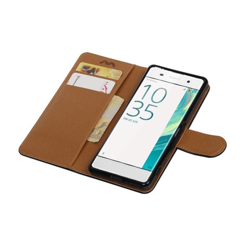 Gewaschenem Leder-Buch-Art-Fall für Sony Xperia XA Schwarz