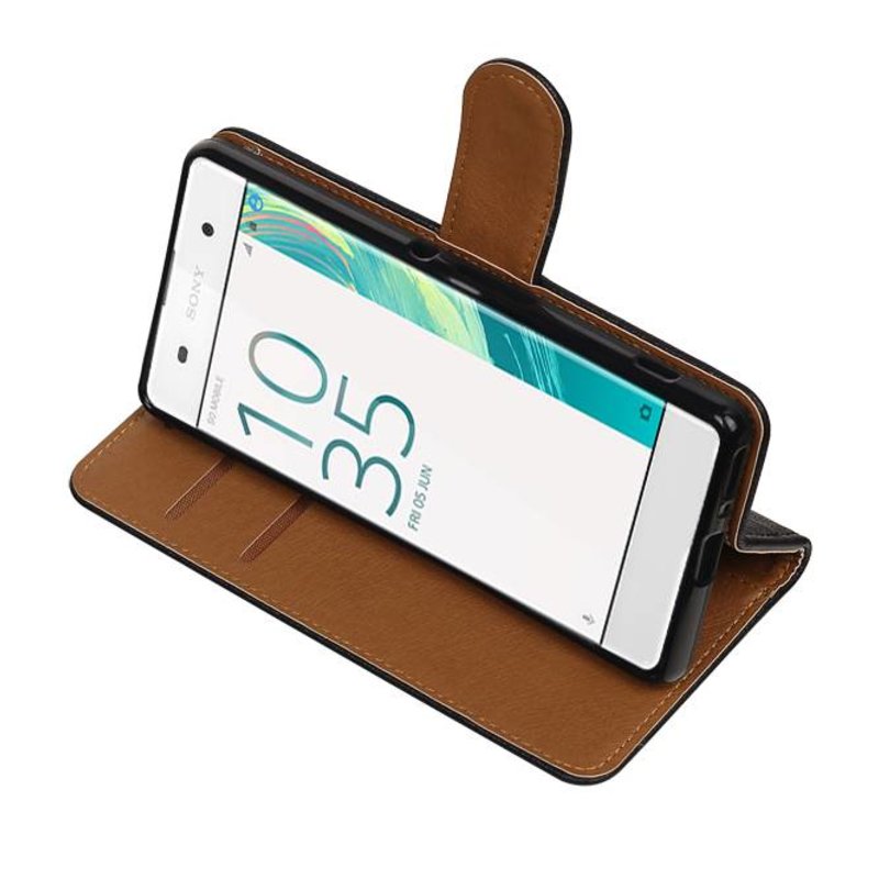 Gewaschenem Leder-Buch-Art-Fall für Sony Xperia XA Schwarz