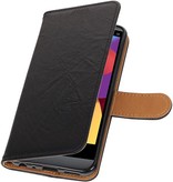 Washed Leather Bookstyle Case for LG Q8 Black
