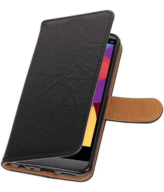 Washed Leather Bookstyle Case for LG Q8 Black