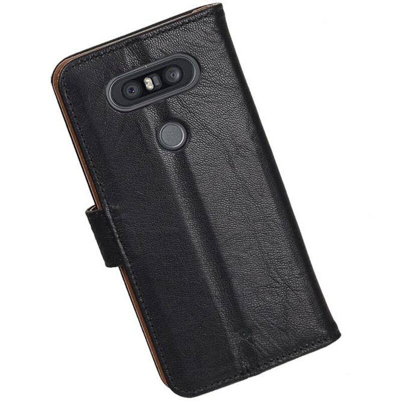 Vasket Læder Book Style Taske til LG Q8 Sort