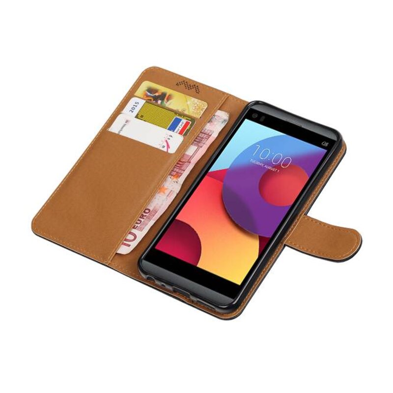 Vasket Læder Book Style Taske til LG Q8 Sort