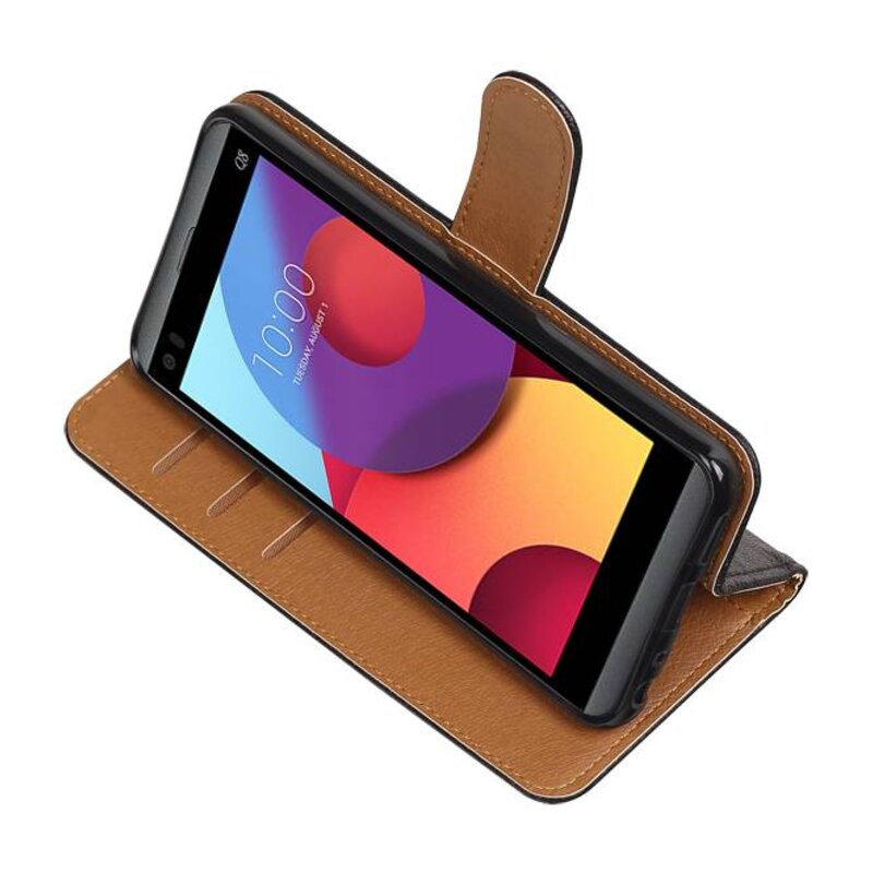 Vasket Læder Book Style Taske til LG Q8 Sort