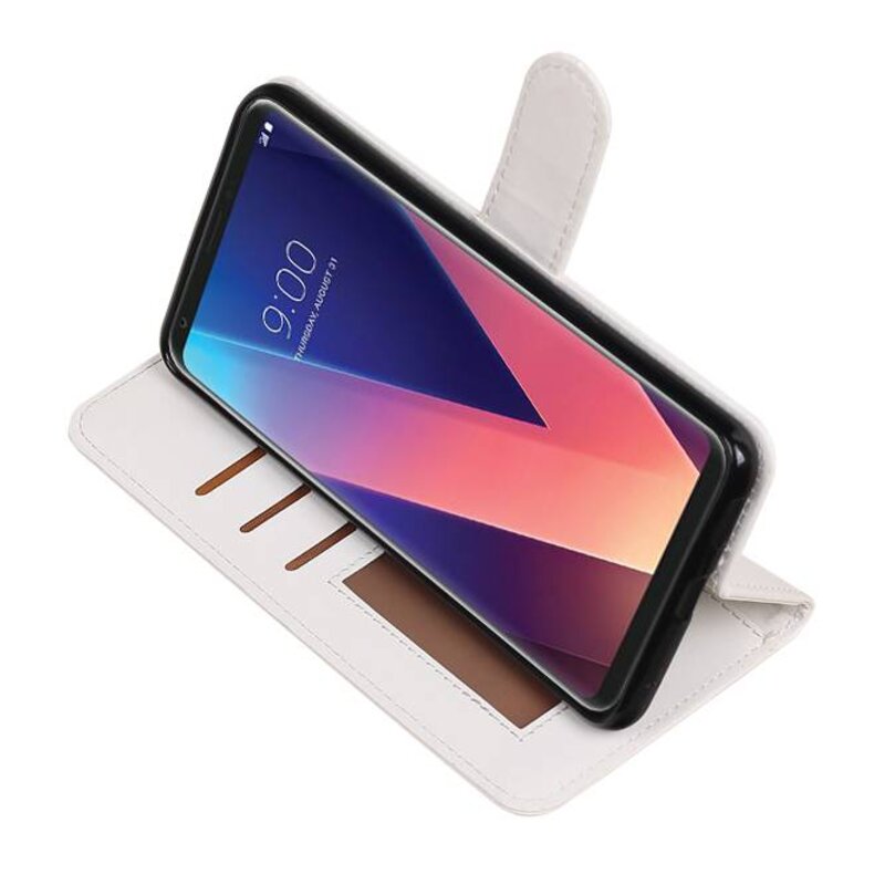 LG V30 Wallet tilfælde bog typen tegnebog sag Hvid