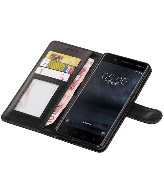 Nokia 5 Wallet Case booktype Sort tegnebog sag