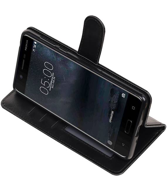 Nokia 5 Wallet Case booktype Sort tegnebog sag