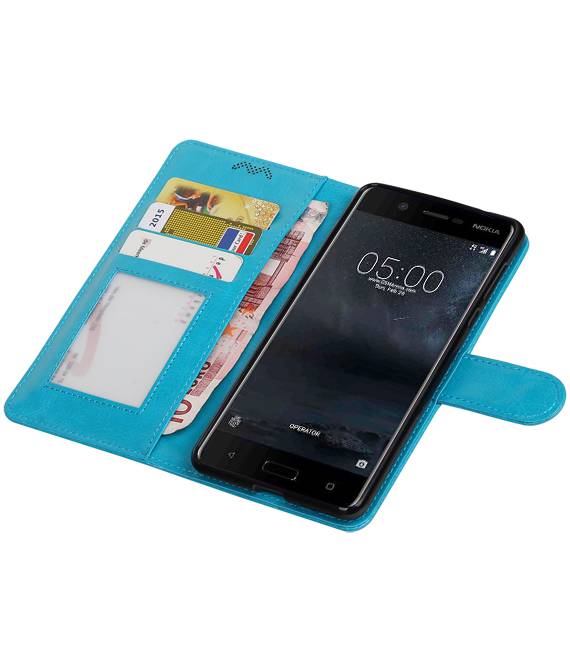 Nokia 5 Wallet Case booktype tegnebog tilfælde Turkis