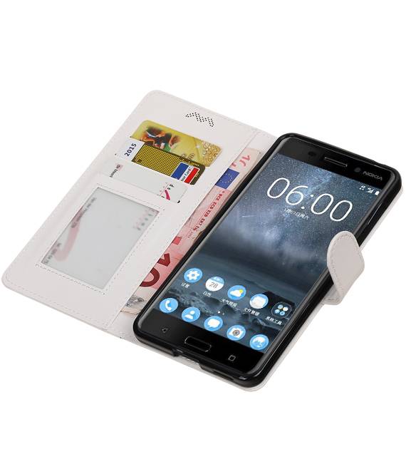 caso Nokia 6 della cassa del raccoglitore booktype portafoglio Bianco