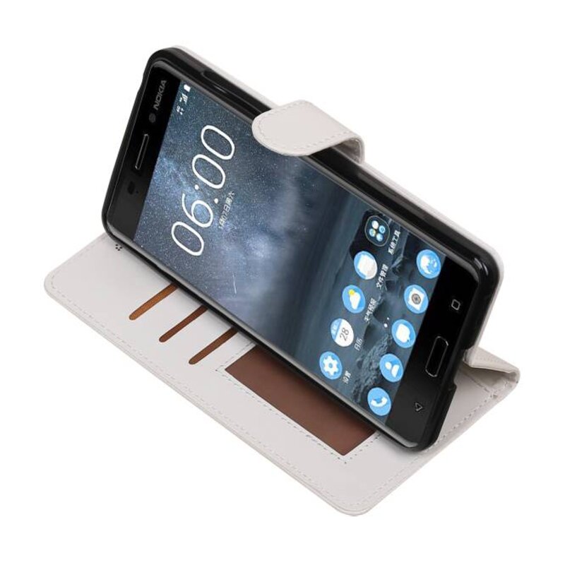 Nokia 6 Wallet Case booktype tegnebog sag Hvid