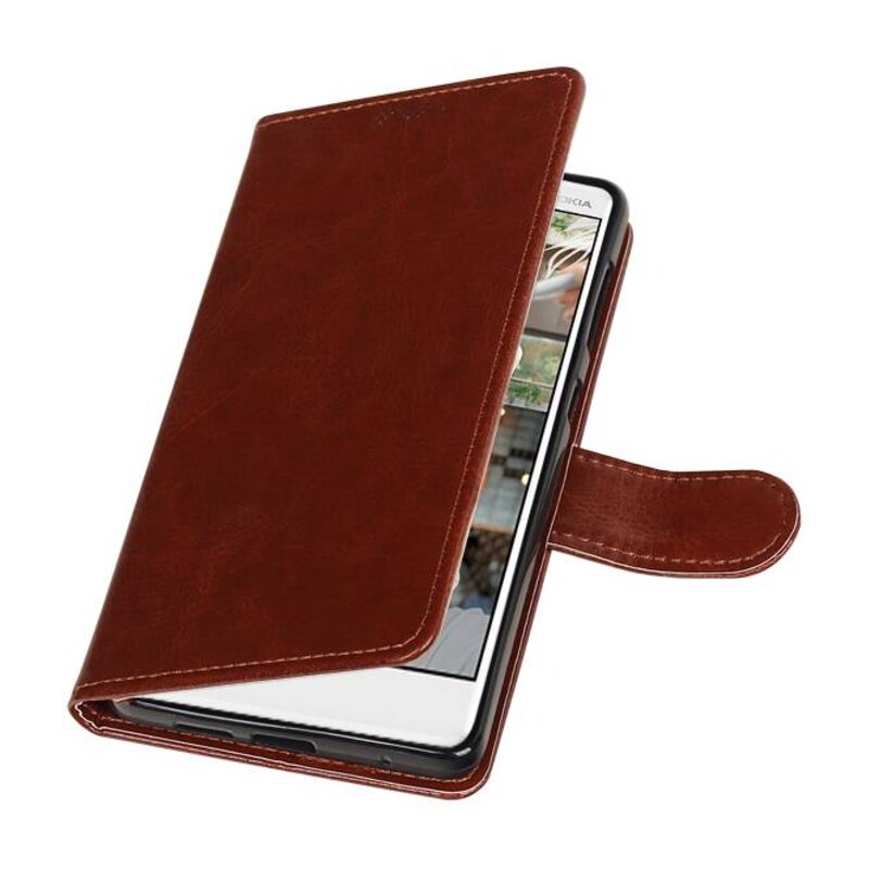 Nokia 7 Type de livre de cas wallet affaire Brown