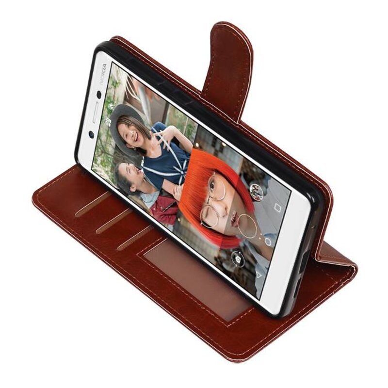 Nokia 7 Type de livre de cas wallet affaire Brown