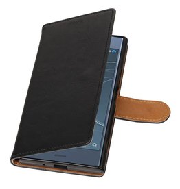 Gewaschenem Leder-Buch-Art-Fall für Xperia XZ 1 Schwarz
