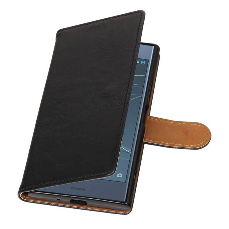 Gewaschenem Leder-Buch-Art-Fall für Xperia XZ 1 Schwarz
