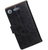 Gewaschenem Leder-Buch-Art-Fall für Xperia XZ 1 Schwarz