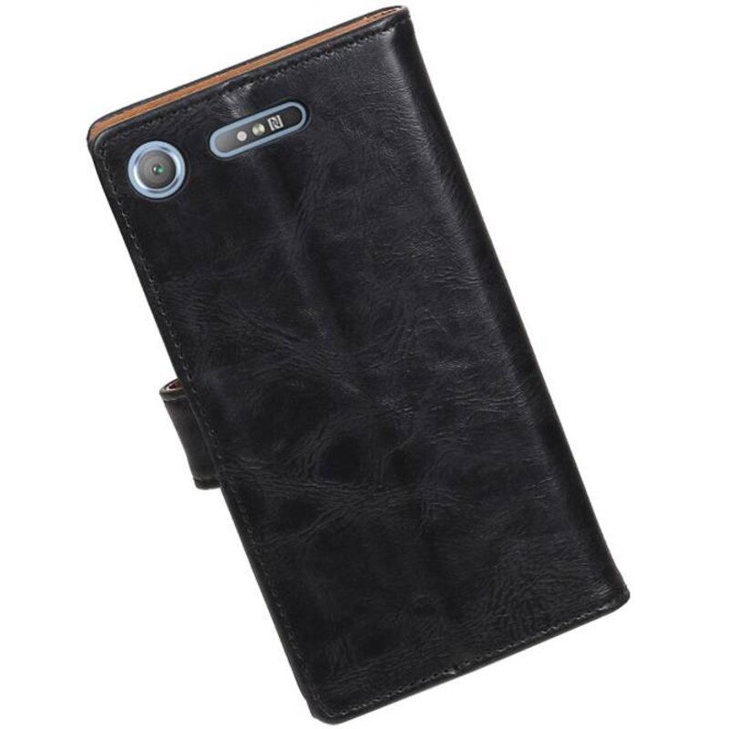Gewaschenem Leder-Buch-Art-Fall für Xperia XZ 1 Schwarz