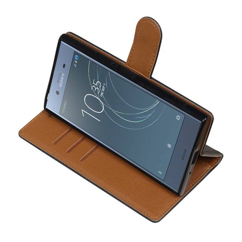 Gewaschenem Leder-Buch-Art-Fall für Xperia XZ 1 Schwarz