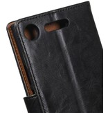 Gewaschenem Leder-Buch-Art-Fall für Xperia XZ 1 Schwarz