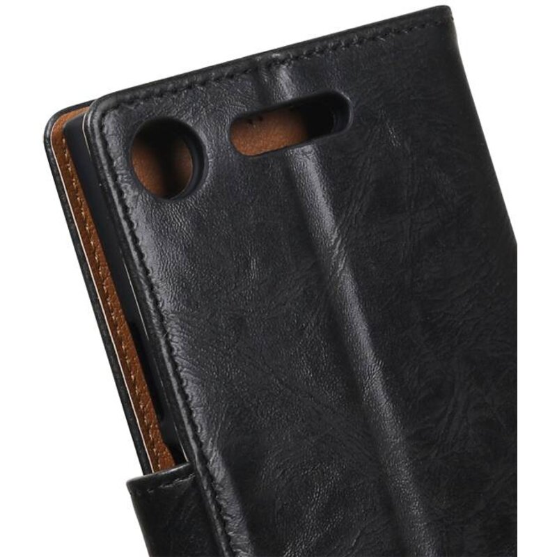 Gewaschenem Leder-Buch-Art-Fall für Xperia XZ 1 Schwarz