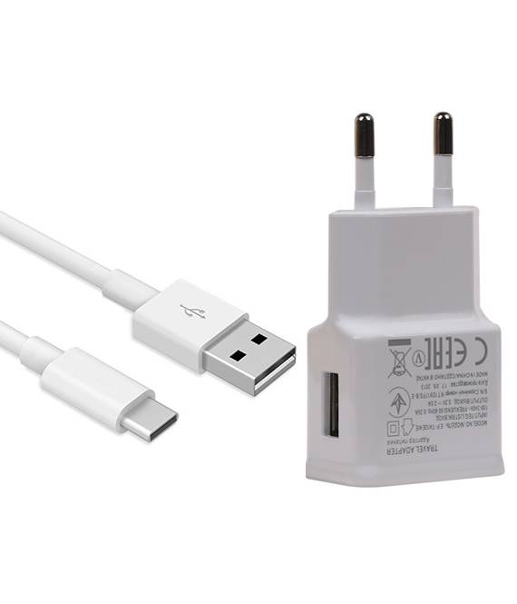 Chargeur de voyage universel type C 2,4 A blanc + câble USB