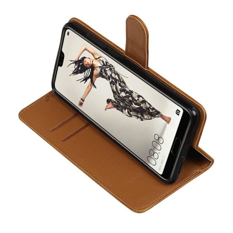 Træk PU Læder Bookstyle til Huawei P20 Pro Brown
