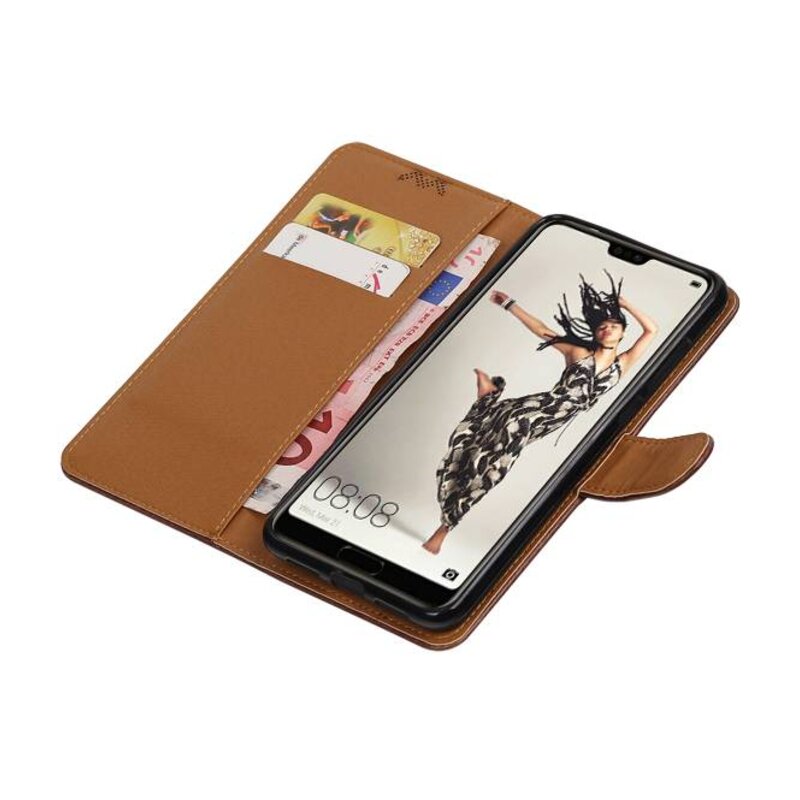Pull Up PU Leder Bookstyle voor Huawei P20 Pro Mocca