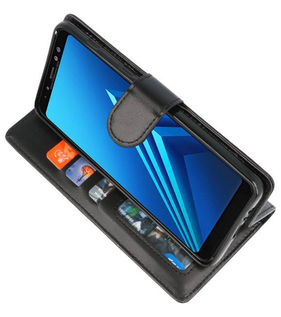 Wallet Cases Hoesje voor Galaxy A8 Plus (2018) Zwart