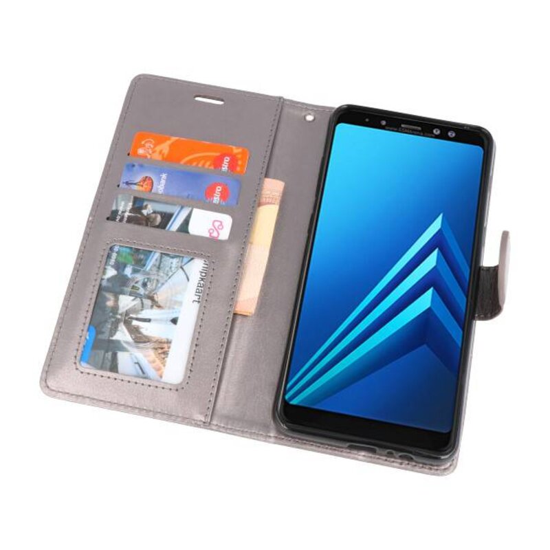 Wallet Cases Hoesje voor Galaxy A8 Plus (2018) Grijs