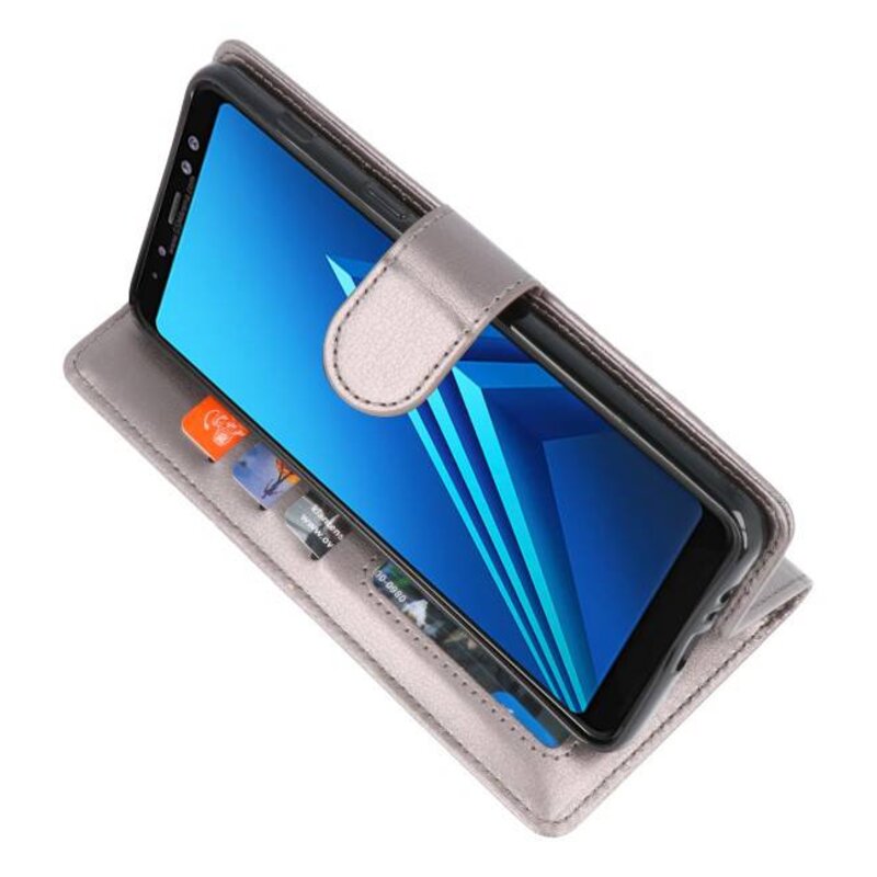 Wallet Cases Hoesje voor Galaxy A8 Plus (2018) Grijs