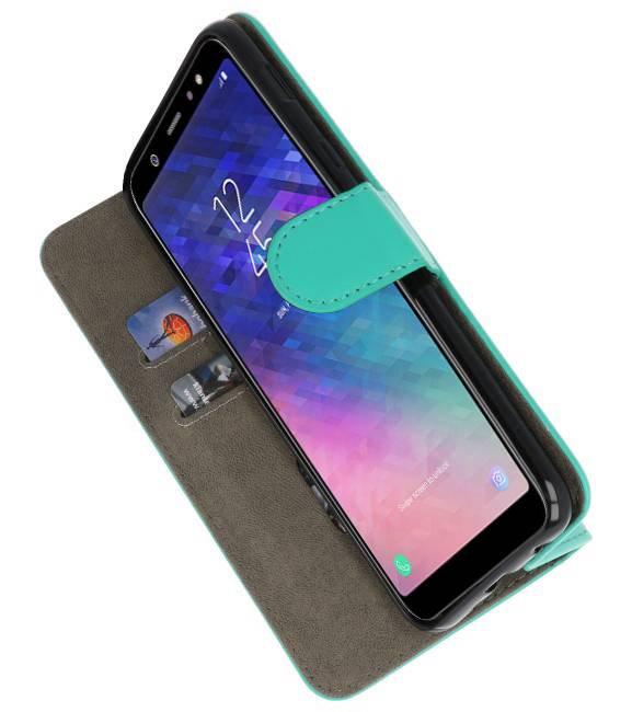 Bookstyle Wallet Cases Hoesje voor Galaxy A6 Plus 2018 Groen