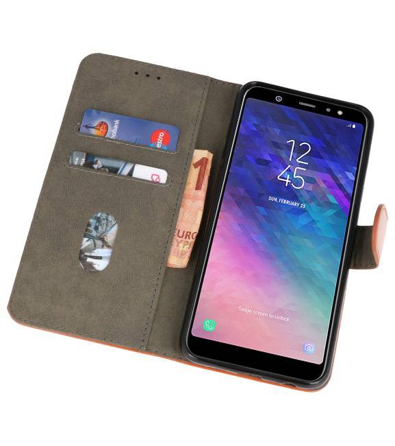 Bookstyle Wallet Cases Hoesje voor Galaxy A6 Plus 2018 Bruin