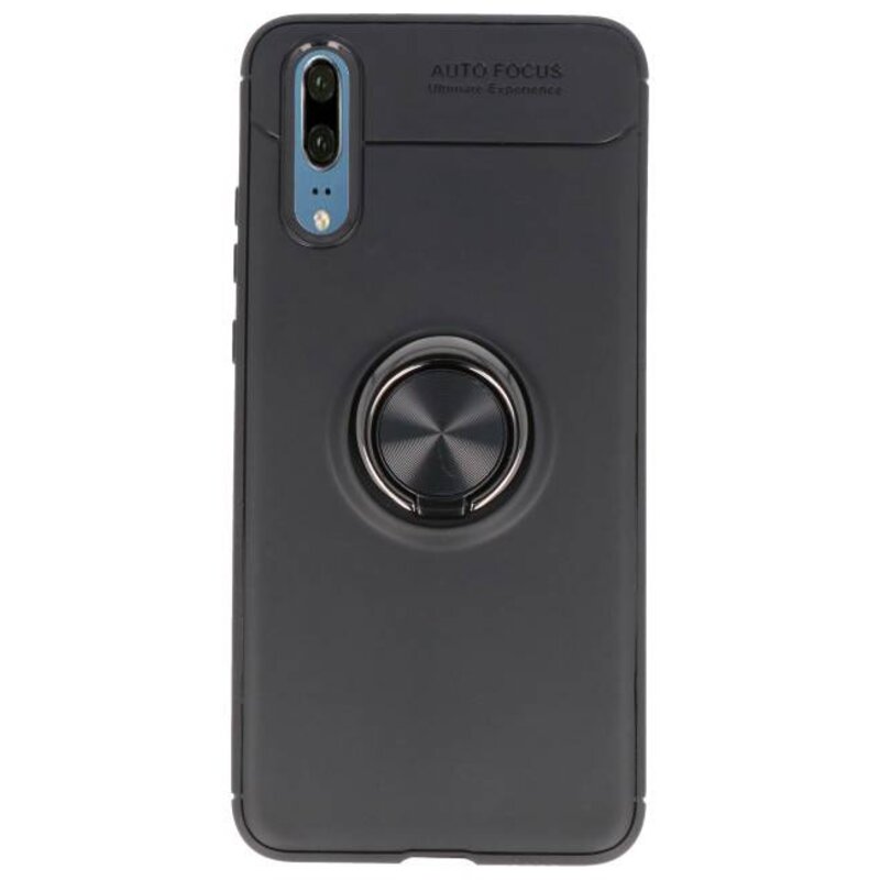 Custodia Softcase per Huawei P20 con supporto per anello nero
