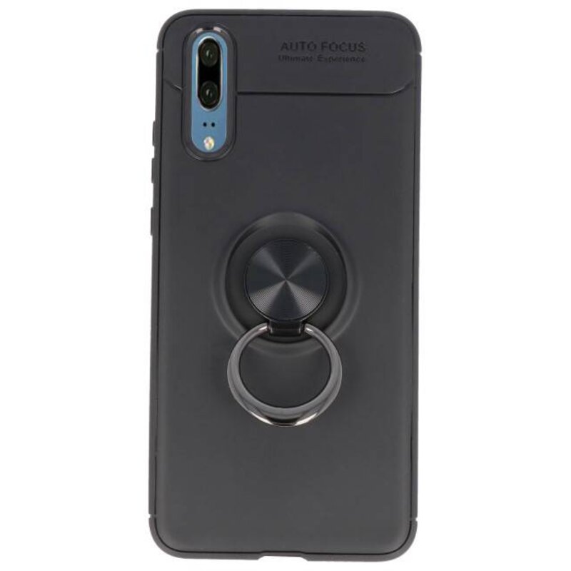 Custodia Softcase per Huawei P20 con supporto per anello nero