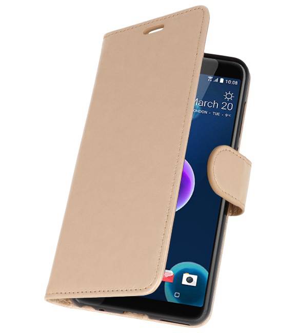 Wallet Cases Hoesje voor HTC Desire 12 Goud