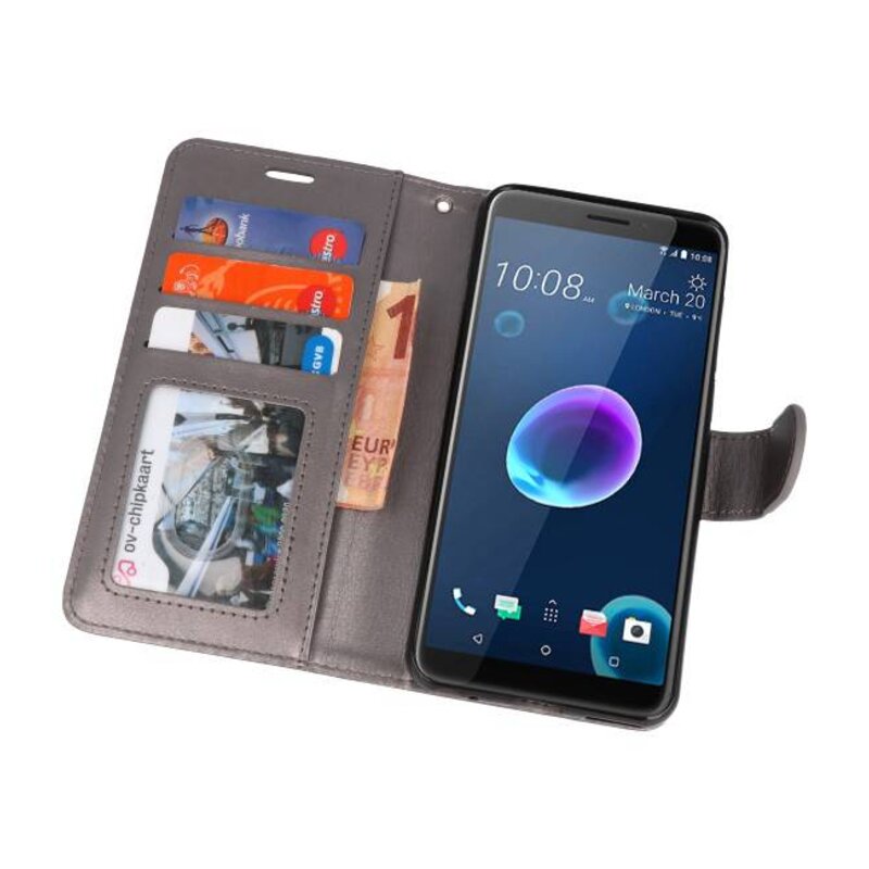 Etui Portefeuille pour HTC Desire 12 Gris