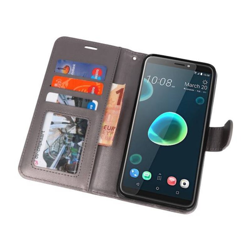 Funda con estuche Wallet para HTC Desire 12 Plus gris