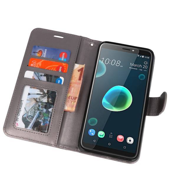 Wallet Cases Hoesje voor HTC Desire 12 Plus Grijs