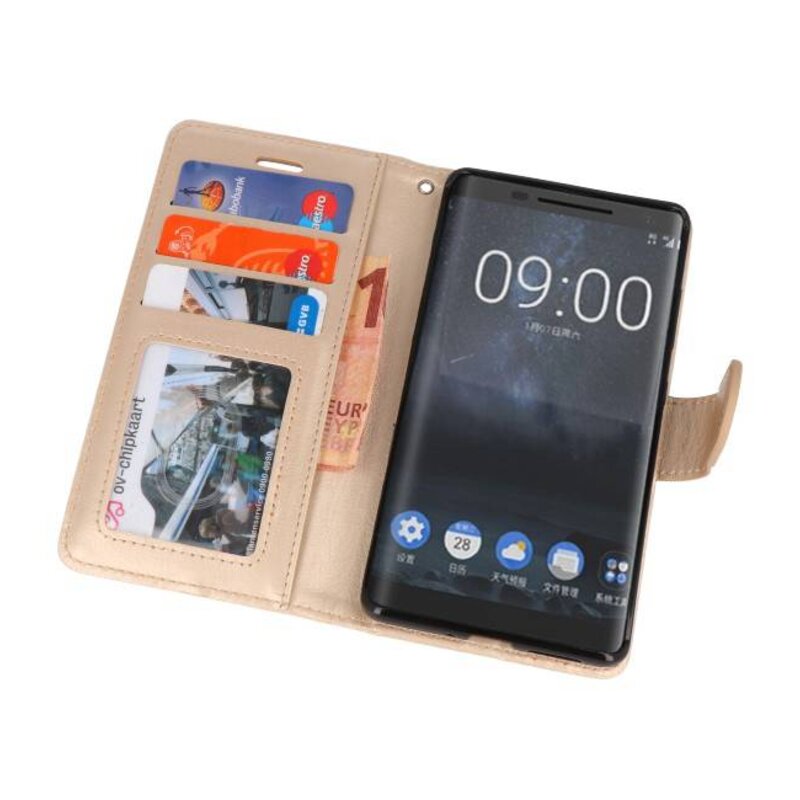 Wallet Cases Tasche für Nokia 8 Sirocco Gold