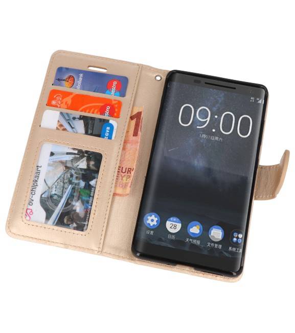 Wallet Cases Hoesje voor Nokia 8 Sirocco Goud