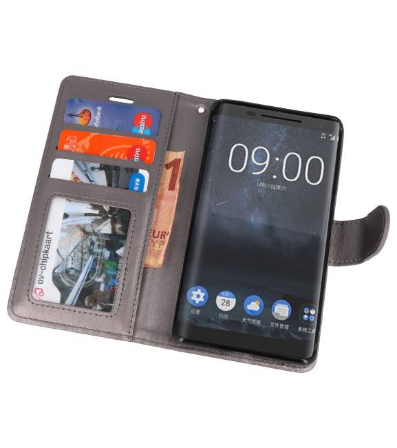 Funda con estuche Wallet para Nokia 8 Sirocco Gray