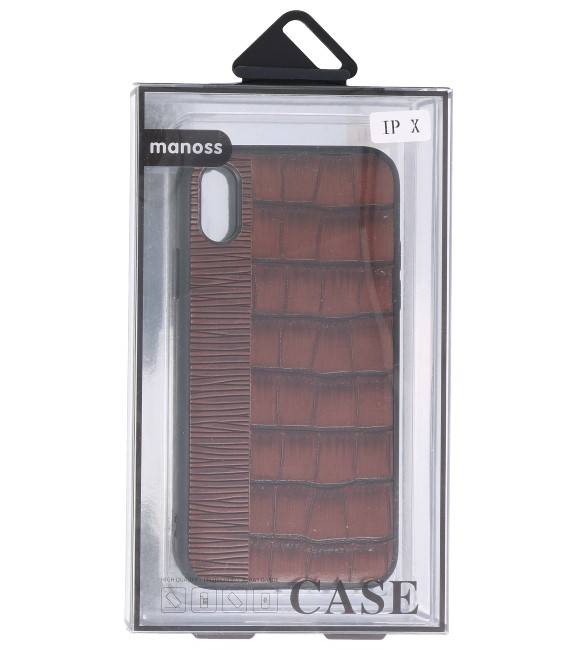 Croco Hard Case für iPhone X Dunkelbraun