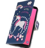 Blå Unicorn Bookstyle Taske til Galaxy J8