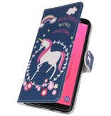 Blaues Einhorn Bookstyle Case für Galaxy J8