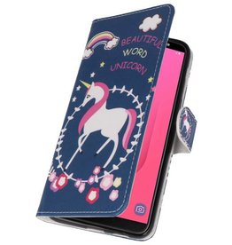 Blå Unicorn Bookstyle Taske til Galaxy J8