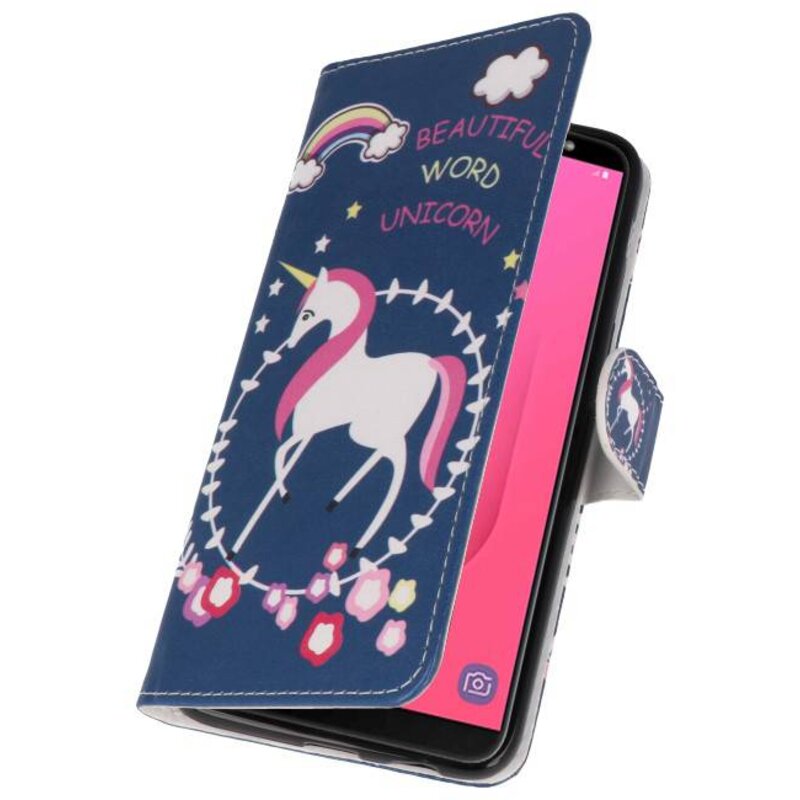 Blå Unicorn Bookstyle Taske til Galaxy J8