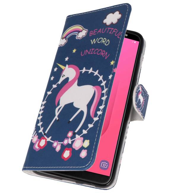 Blauw Unicorn Bookstyle Hoesje voor Galaxy J8