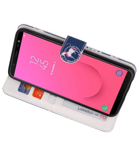 Blaues Einhorn Bookstyle Case für Galaxy J8