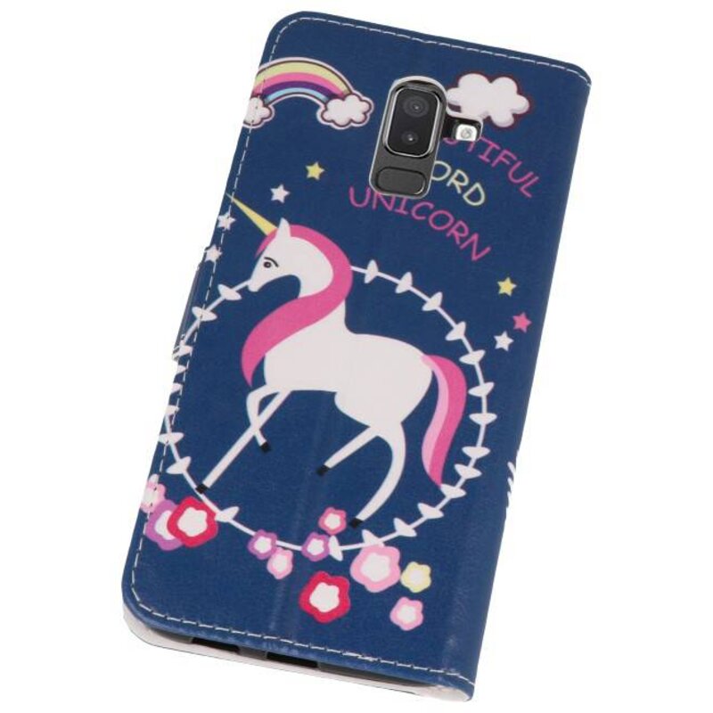 Blå Unicorn Bookstyle Taske til Galaxy J8