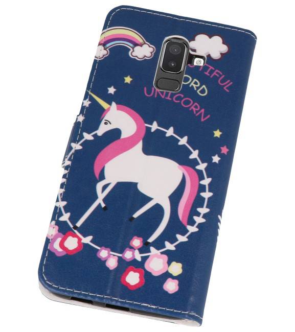 Blaues Einhorn Bookstyle Case für Galaxy J8