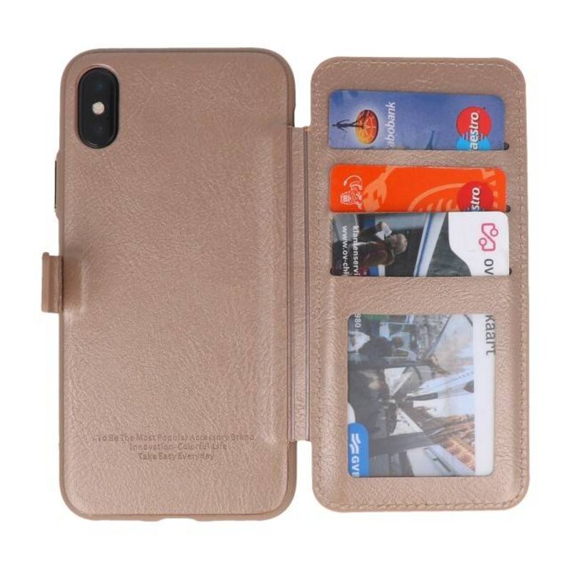 Bag Cover Book Design Etui til iPhone X Gold